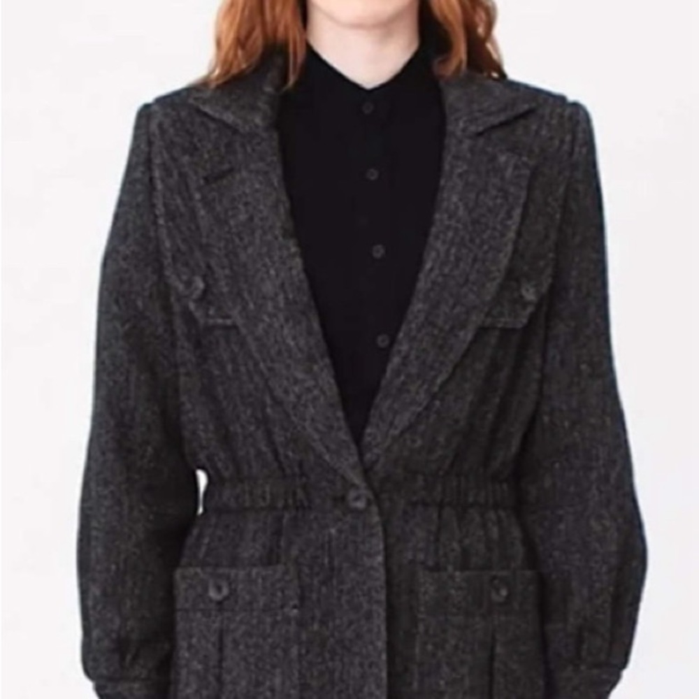 SMYTHE Spencer Jacket XS Black Donegal Herringbone Leather Elbow Patch Blazer - Picture 3 of 12